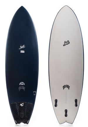 Used Lost 5'8 Round Nose Fish 1996 Black Sheep Surfboard FCS II